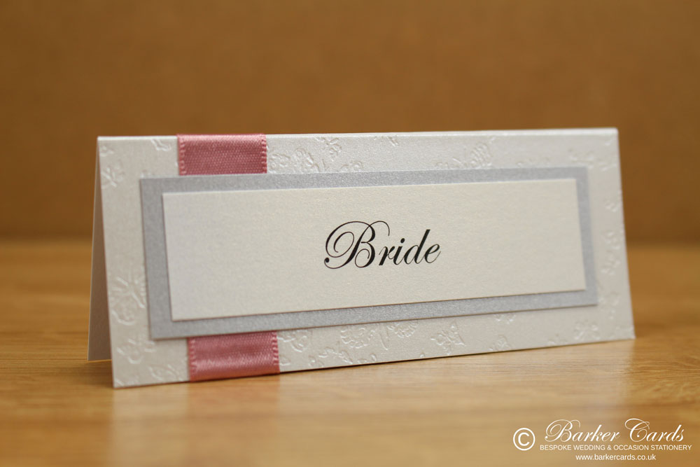 Wedding Place Cards Dusky Pink, Silver and White


